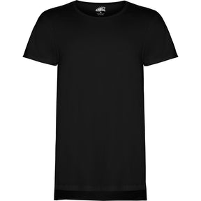 Camiseta para hombre extra larga con corte bajo asimetrico pecho negro