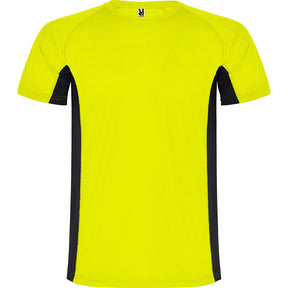 Camiseta técnica combinada 2 tejidos Shanghai | pecho amarillo fluor - negro