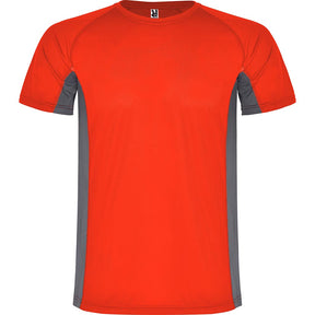 Camiseta técnica combinada 2 tejidos Shanghai | pecho rojo - plomo oscuro