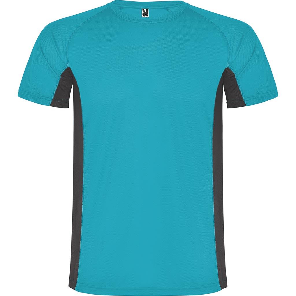 Camiseta técnica combinada 2 tejidos Shanghai | pecho turquesa - plomo oscuro