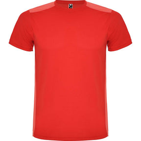 Camiseta técnica combinada detroit detalle colores rojo y rojo claro