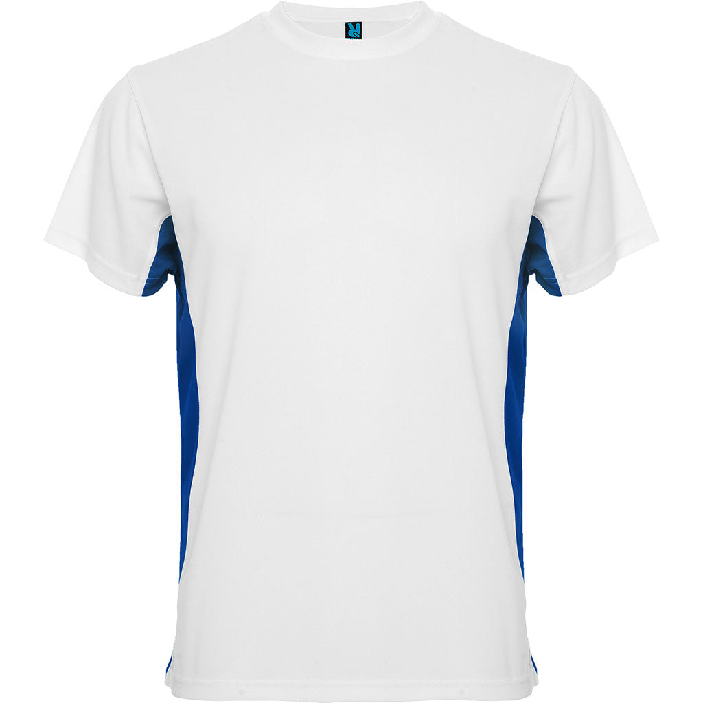 Camiseta tecnica combinada unisex tokyo colores blanco y royal