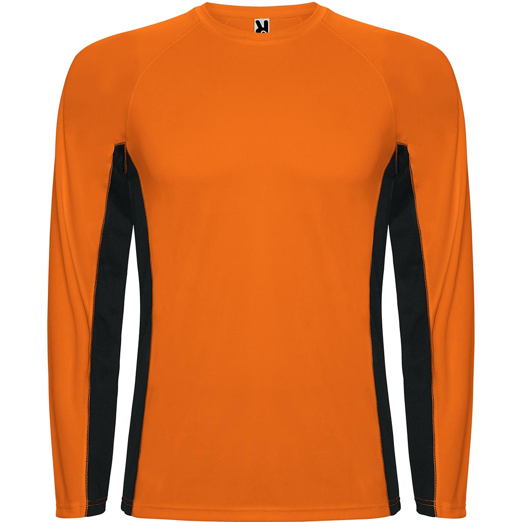 Camiseta técnica manga larga combinada Shanghai - naranja fluor/negro