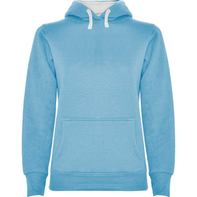 Sudadera capucha combinada mujer urban woman pecho azul celeste blanco