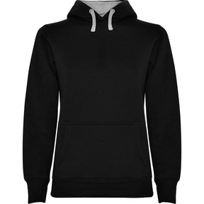 Sudadera capucha combinada mujer urban woman pecho nogro gris