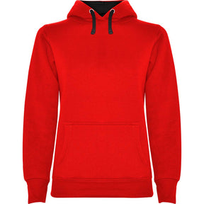 Sudadera capucha combinada mujer urban woman pecho rojo negro