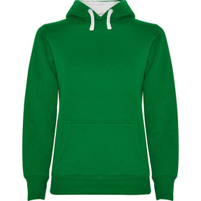 Sudadera capucha combinada mujer urban woman pecho verde kelly blanco