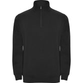 Sudadera unisex cremallera corta cuello alto Aneto color negro